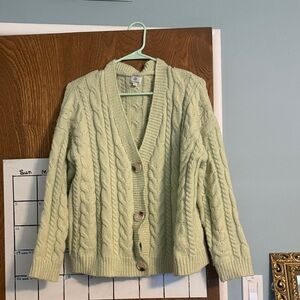 Verge Girl Mint Cable Knit Cardigan